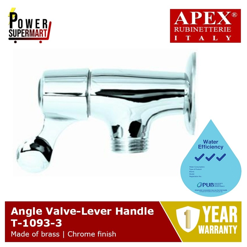 APEX T-1093-3 | Angle Valve-Lever Handle | L95 x W30 x H55mm | WELS: 3 ...