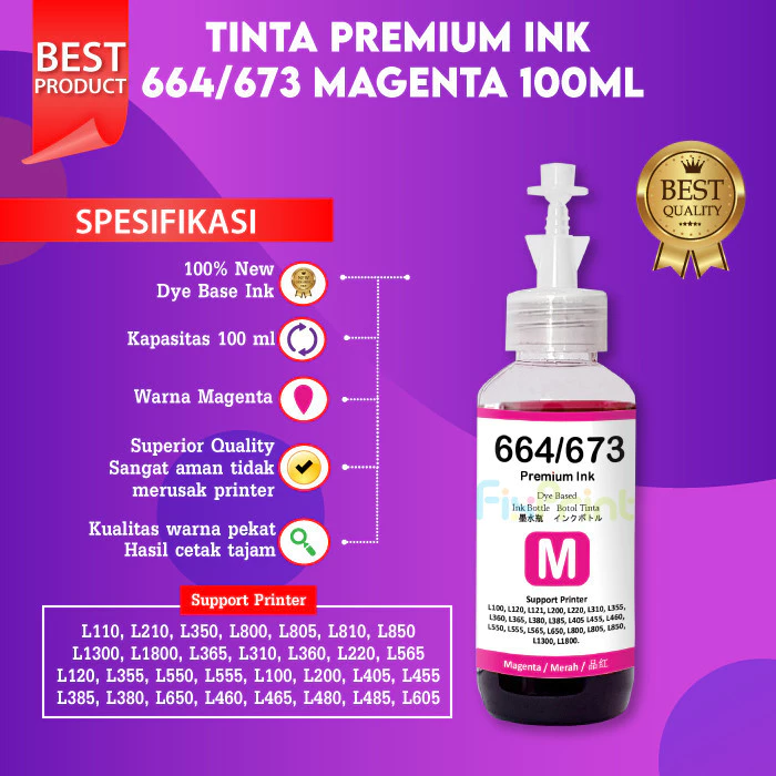FixPrint Tinta Botol 664 - T6644 Ink Refill 100ml For Printer L110 L120 L121 L210 L220 L300 L310 L350 L355 L360 L365 L380 L385 L405 L485 L550 L555 L565 Black Cyan Magenta Yellow - Gambar 3