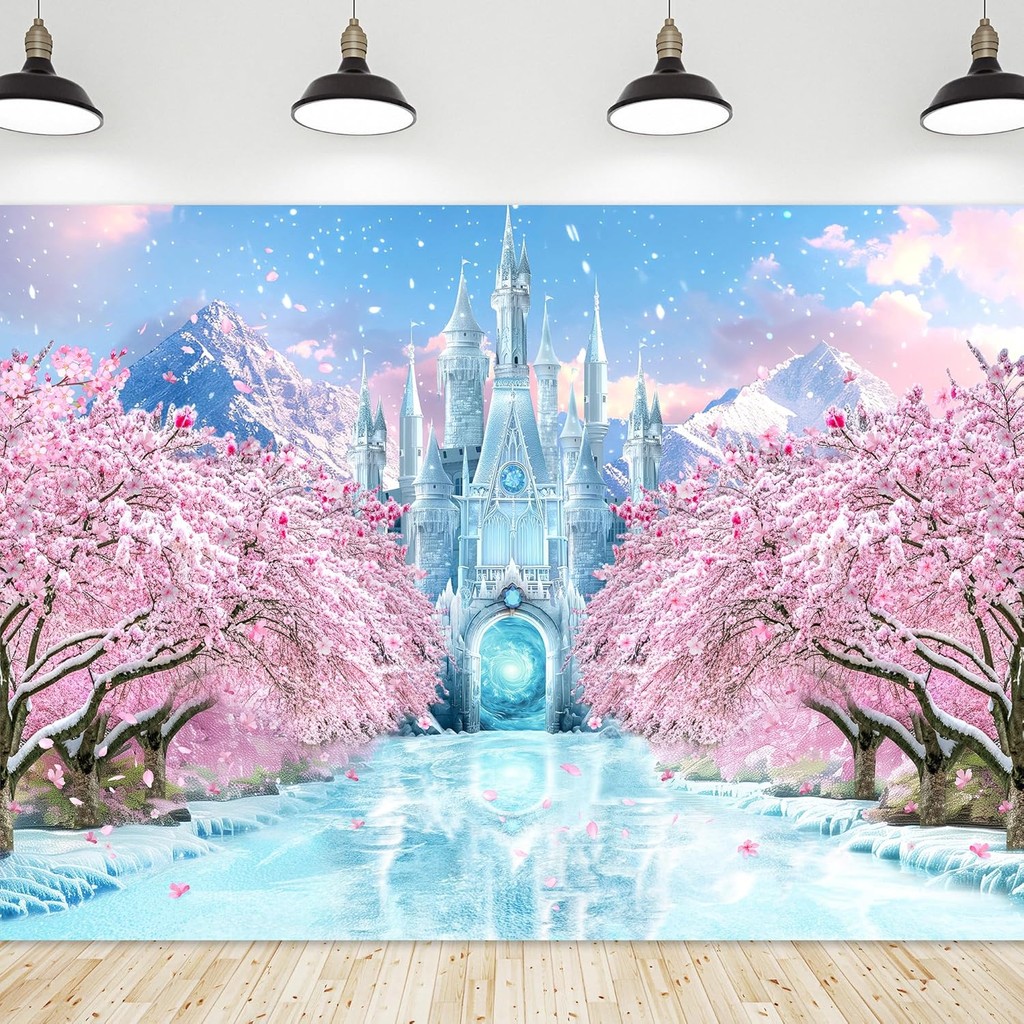Winter Castle Photography Backdrop Ice Wonderland Fairy Pink Sakura ...