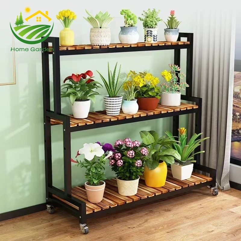Movable Metal Plant Rack Multistorey Plant Shelf With Universal Wheels ...