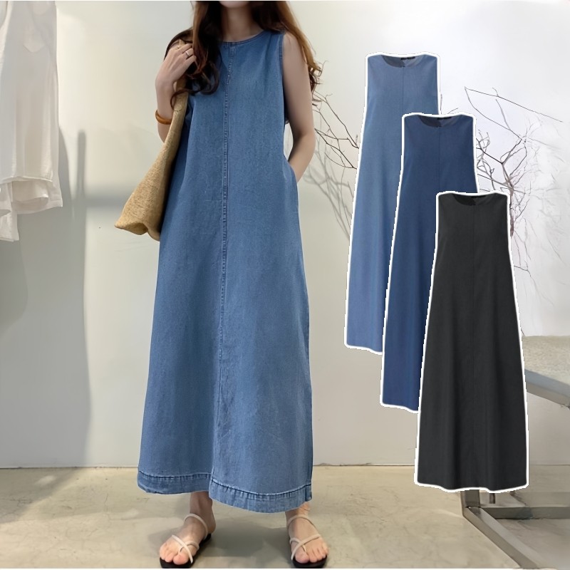 Sleeveless Denim Dress with Pockets main image 1