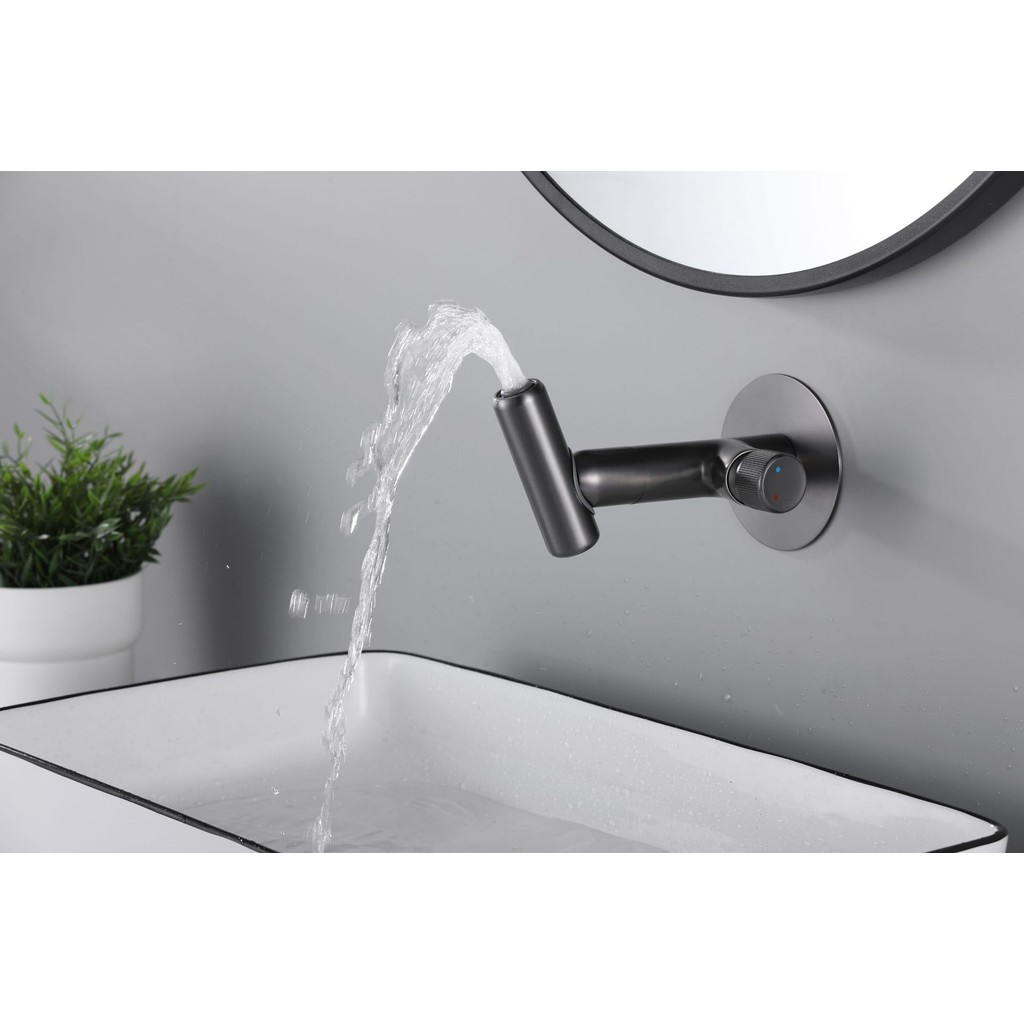 In-wall Water Tap| Gun Grey Copper Hidden Built-in Flexible Rotating ...