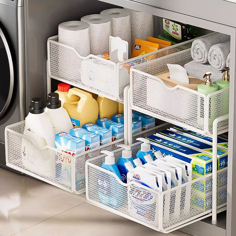 Bathroom Cabinet Storage Rack Pull-out Drawer Under Sink Wash Basin ...