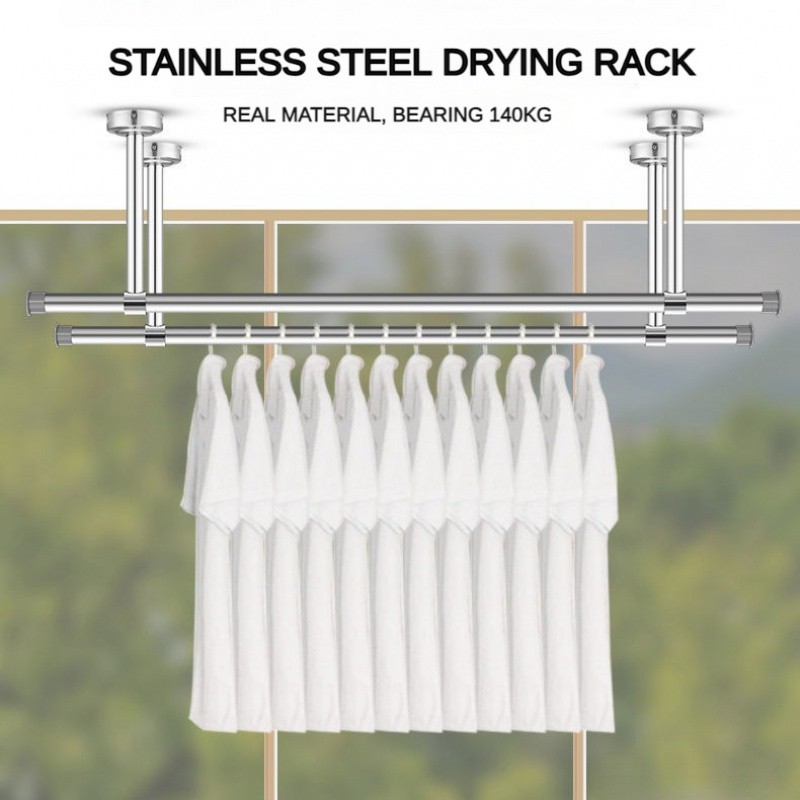 Stainless Steel Drying Rack Balcony Household Clothes Rod Top-Mounted ...