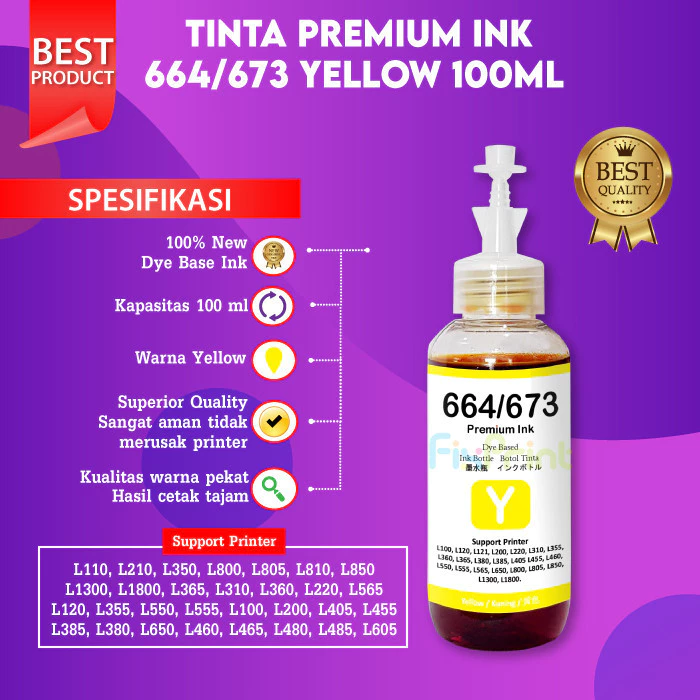 FixPrint Tinta Botol 664 - T6644 Ink Refill 100ml For Printer L110 L120 L121 L210 L220 L300 L310 L350 L355 L360 L365 L380 L385 L405 L485 L550 L555 L565 Black Cyan Magenta Yellow - Gambar 2