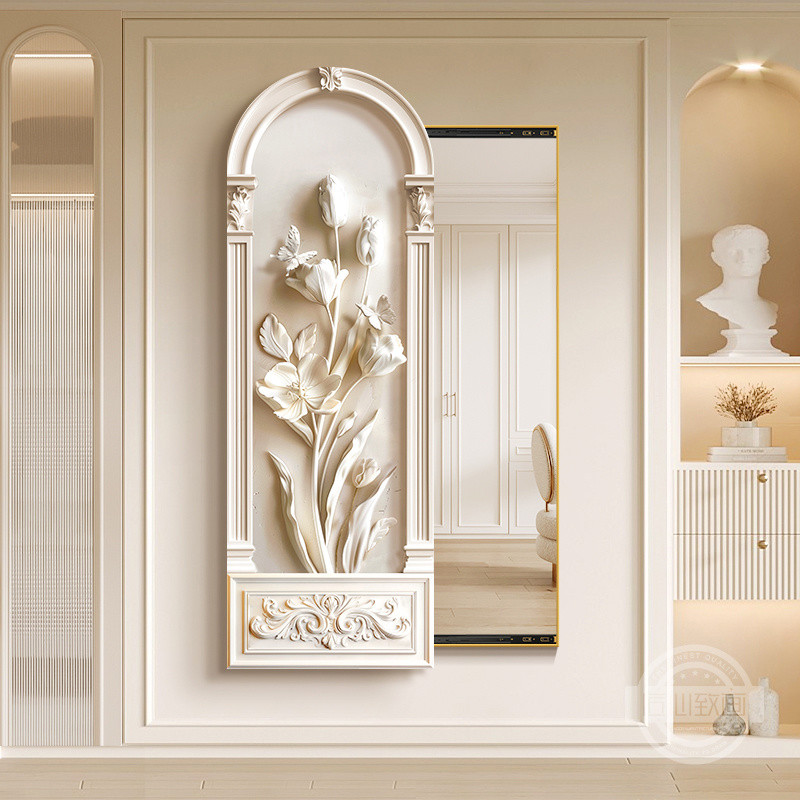 French Cream Style Hidden Sliding Full-Length Mirror Decorative ...