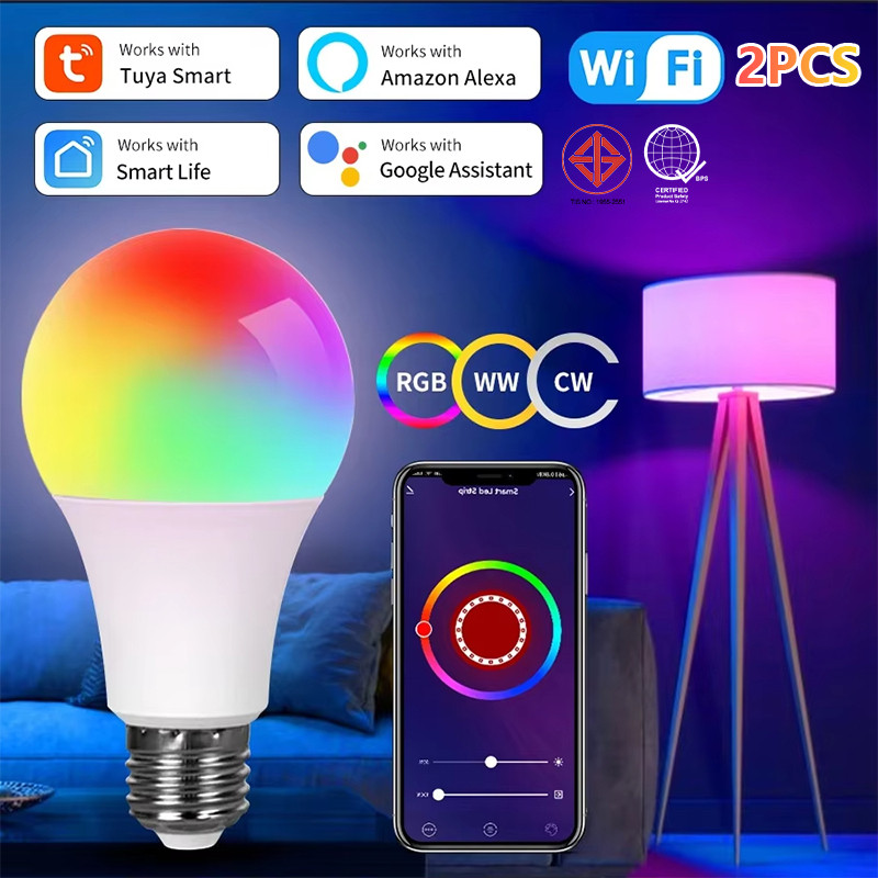 2PCS Tuya E27 Smart Led Light Bulb Bluetooth APP Control 1600W Color ...