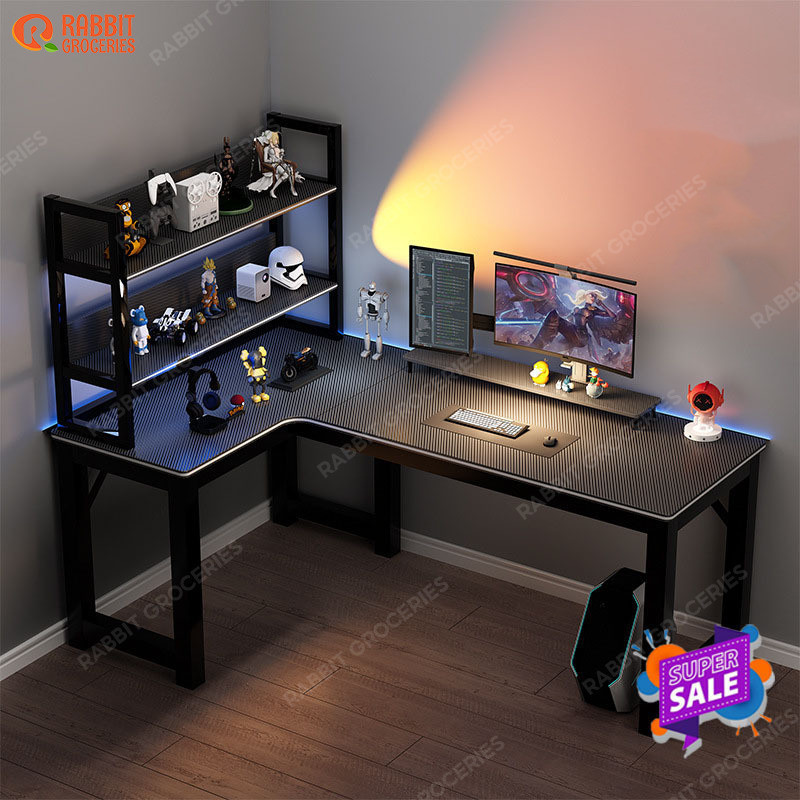 RABBIT Corner L Shape Computer Table Organizer Gaming Table Carbon ...