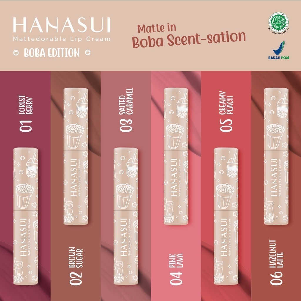 Hanasui Mattedorable Lip Cream / BOBA EDITION / Merah Jingga Official - Gambar 4