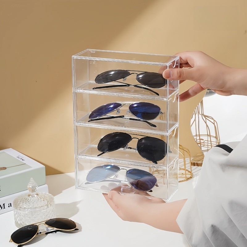 4 Tier Acrylic Glasses Organiser Stackable Transparent Drawer Display ...