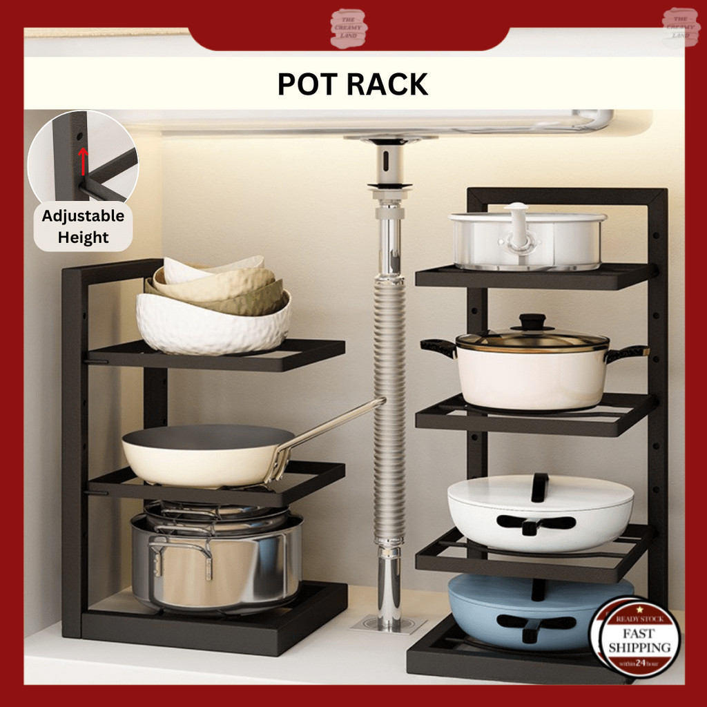 2~5 Tiers Pot Rack Organizer Pan Storage Kitchen Adjustable Rak Kuali ...