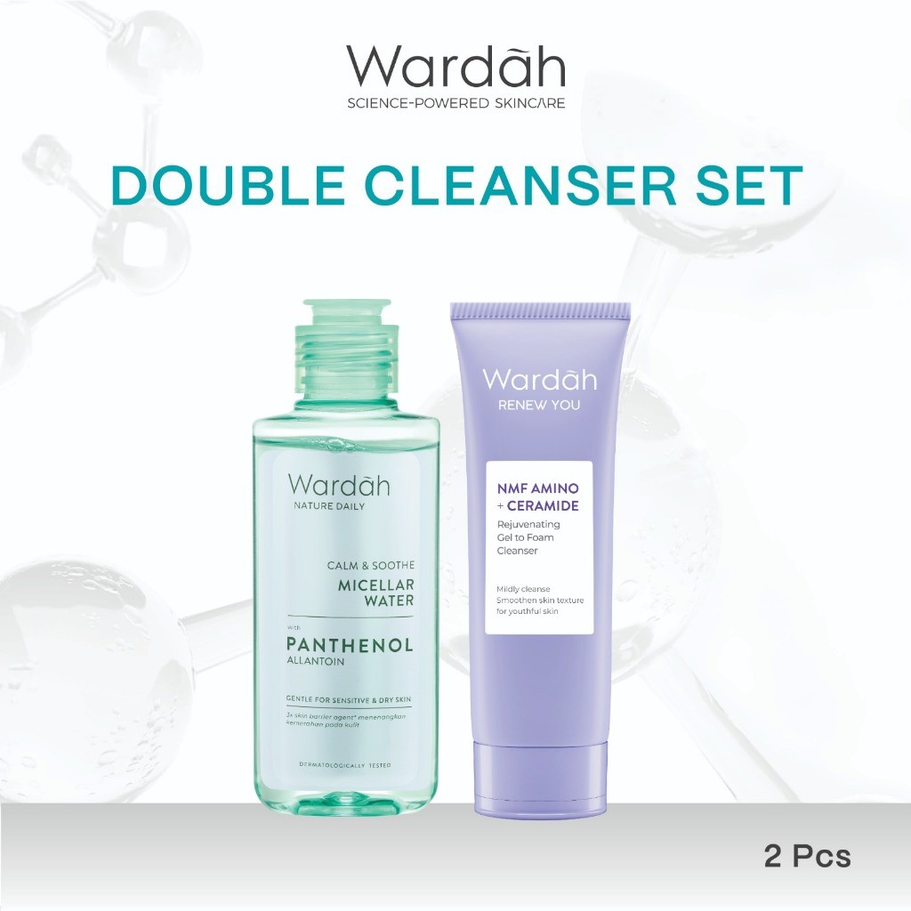 WARDAH Paket Double Cleansing Micellar Water 100 ml + Gel Cleanser Acnederm - Untuk Kulit Wajah yang Lebih Bersih - Skincare - Gambar 3