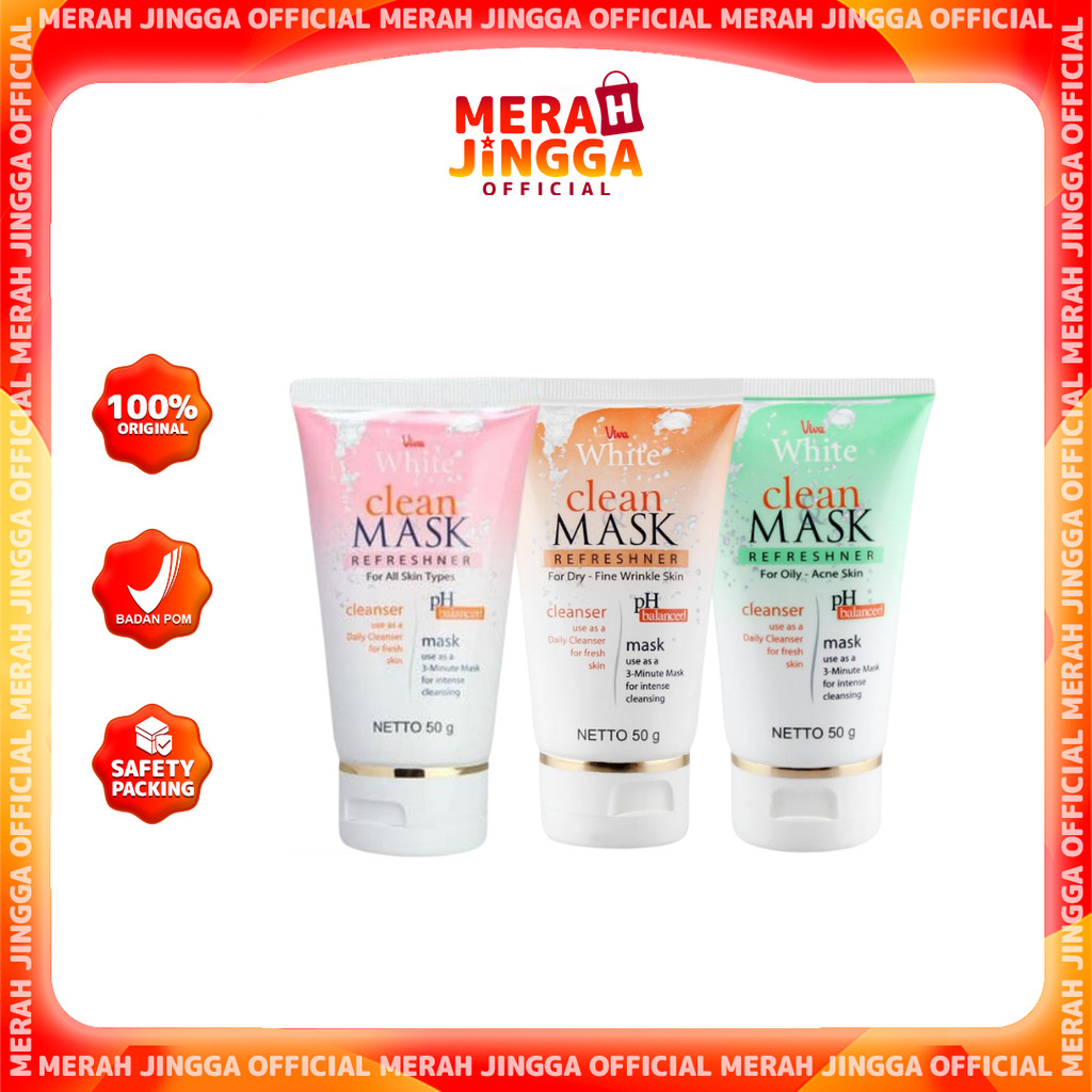 Viva White Clean Mask Refreshner Face Cleanser / Masker 50g / Merah Jingga Official