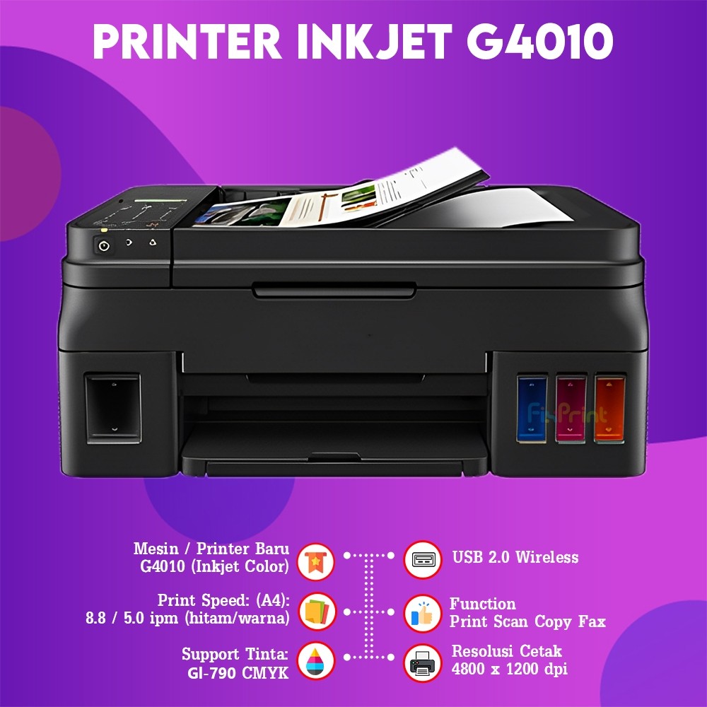 FixPrint Printer Canon PIXMA G4010 G 4010 G-4010 InkTank Print Scan Copy Wireless Multifunction All in One Wifi Fax ADF New Original Garansi Resmi - Gambar 2