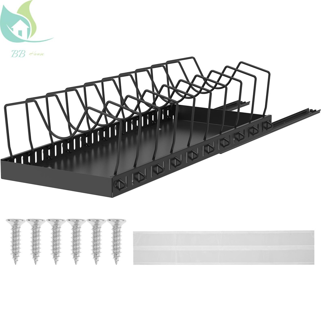 Pull Out Pots and Pans Organizer Rack with 10 Adjustable Dividers Slide ...