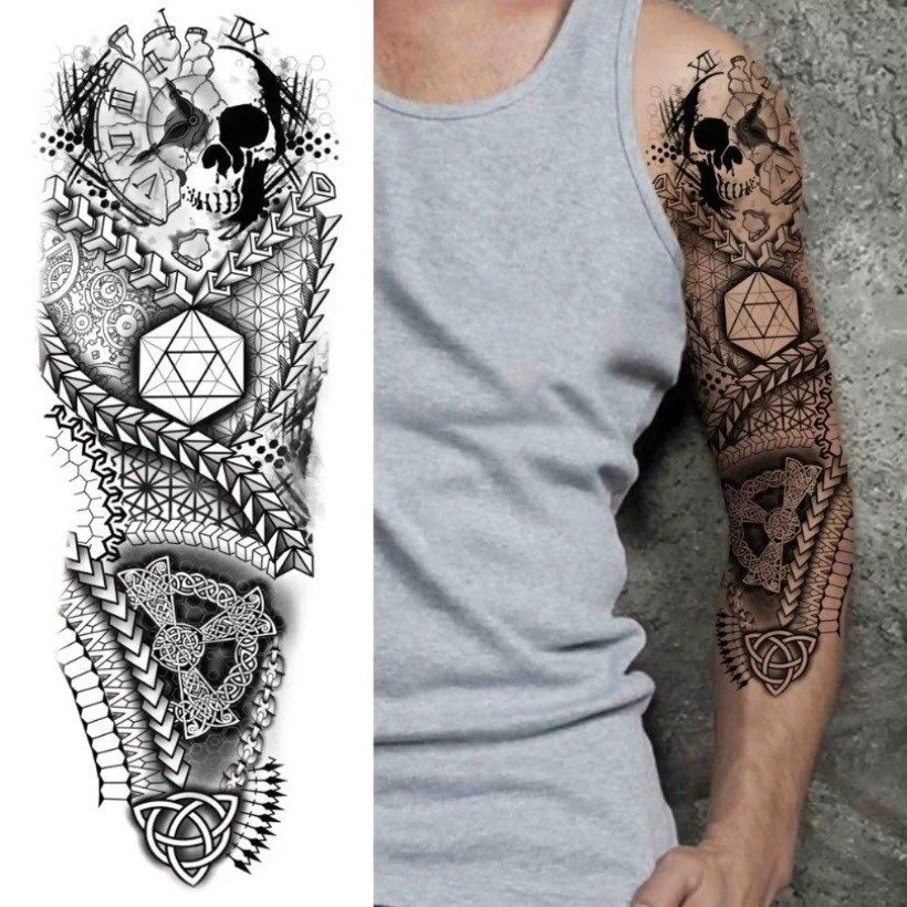 Realistic Death Skull Temporary Tattoo Sleeve for Men Women Adult Fake ...