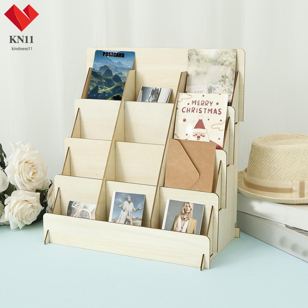 Wooden Sticker Display Rack 4 Tier Greeting Card Display Stand for ...