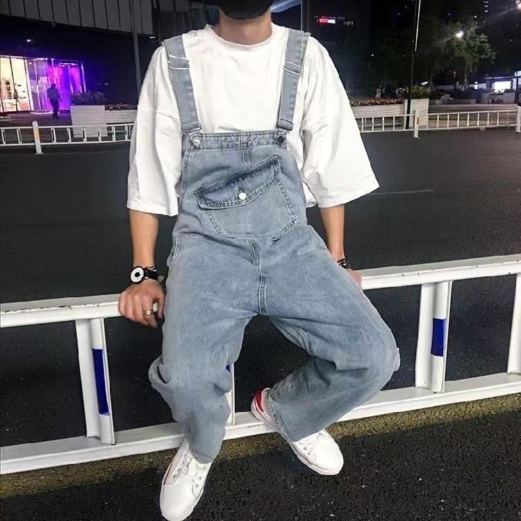 Hong Kong Style Retro Denim Overalls Men's Street Wear Loose Straight ...