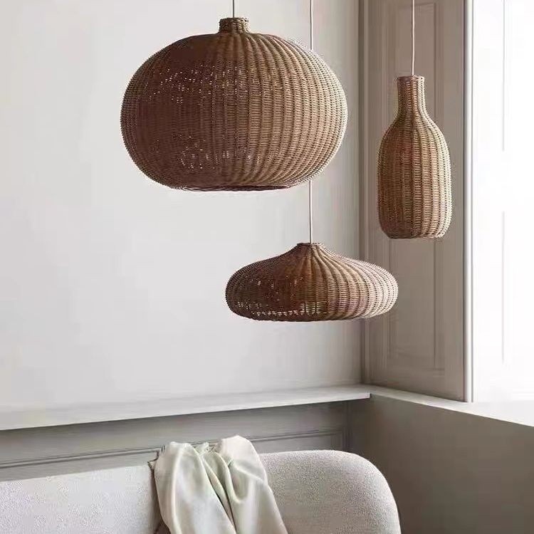 Led Rattan Pendnat Light, Dining Room Rattan Lamps, Wabi-sabi Style ...