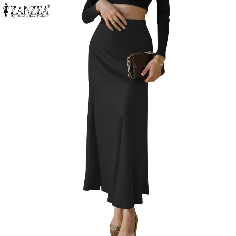 ZANZEA Women Vintage Party Glossy Fishtail Ankle Length Zipper Long ...