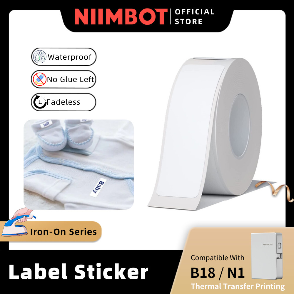 NIIMBOT N1 B18 Iron On Name Label On Clothing, Refill Paper Tape Roll ...