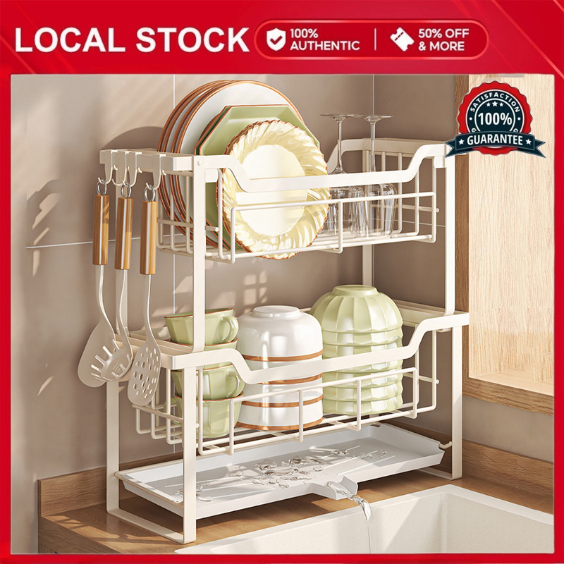 Under Sink Rack 2-Tier Kitchen Cabinet Organizer Rack with Drainboard ...