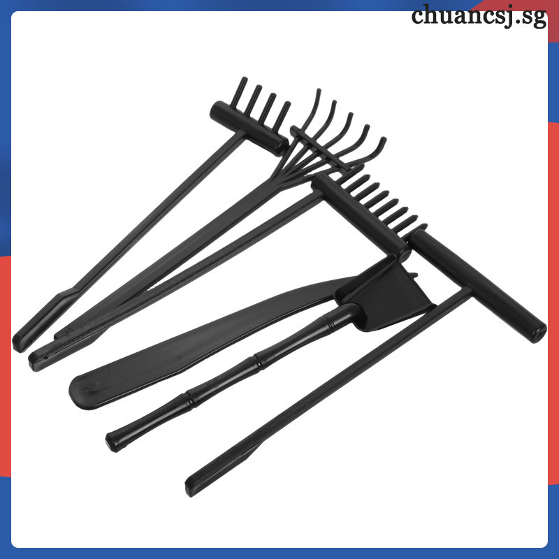 🌱 6 Pcs Sandbox Zen Rake Set Mini Garden Container Black Tools Tine ...