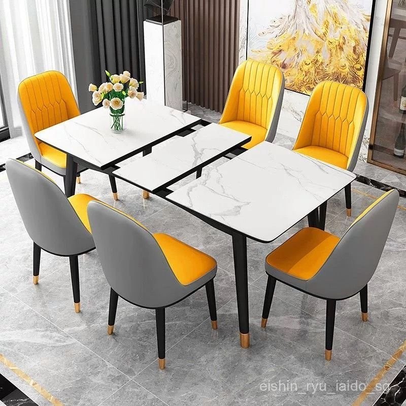 Light Luxury Retractable Stone Plate Dining Table and Chair Dining ...