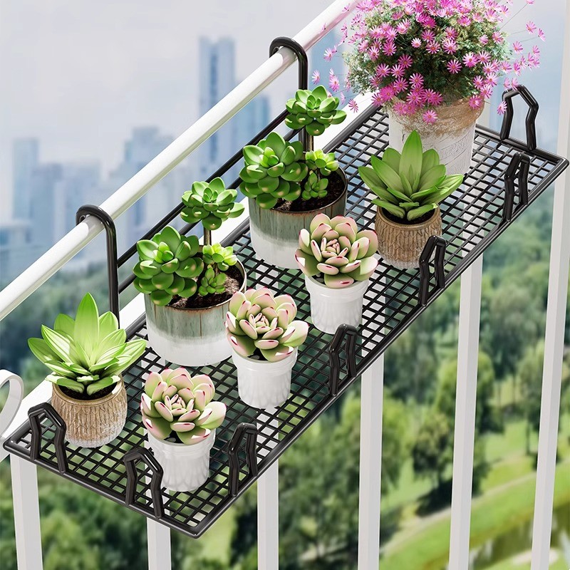 [in stock] Balcony Railing Iron Flower Rack Storage Rack Hanging ...