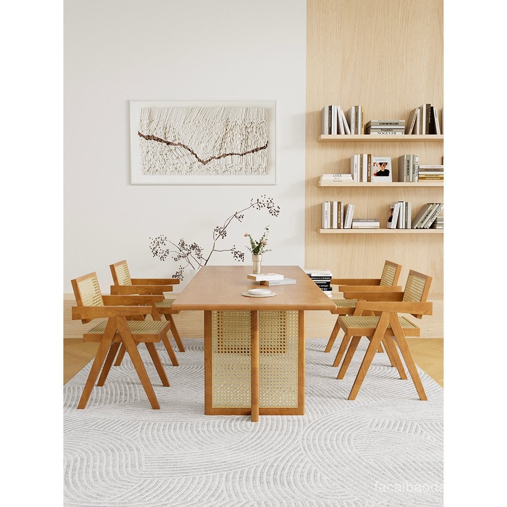 Nordic Solid Wood Rattan Dining Table and Chair Set for Small Home ...