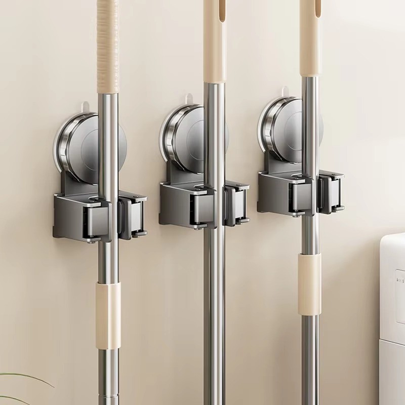 Suction Cup Mop Holder, Wall-Mounted Mop and Broom Hanger, No-Drill ...