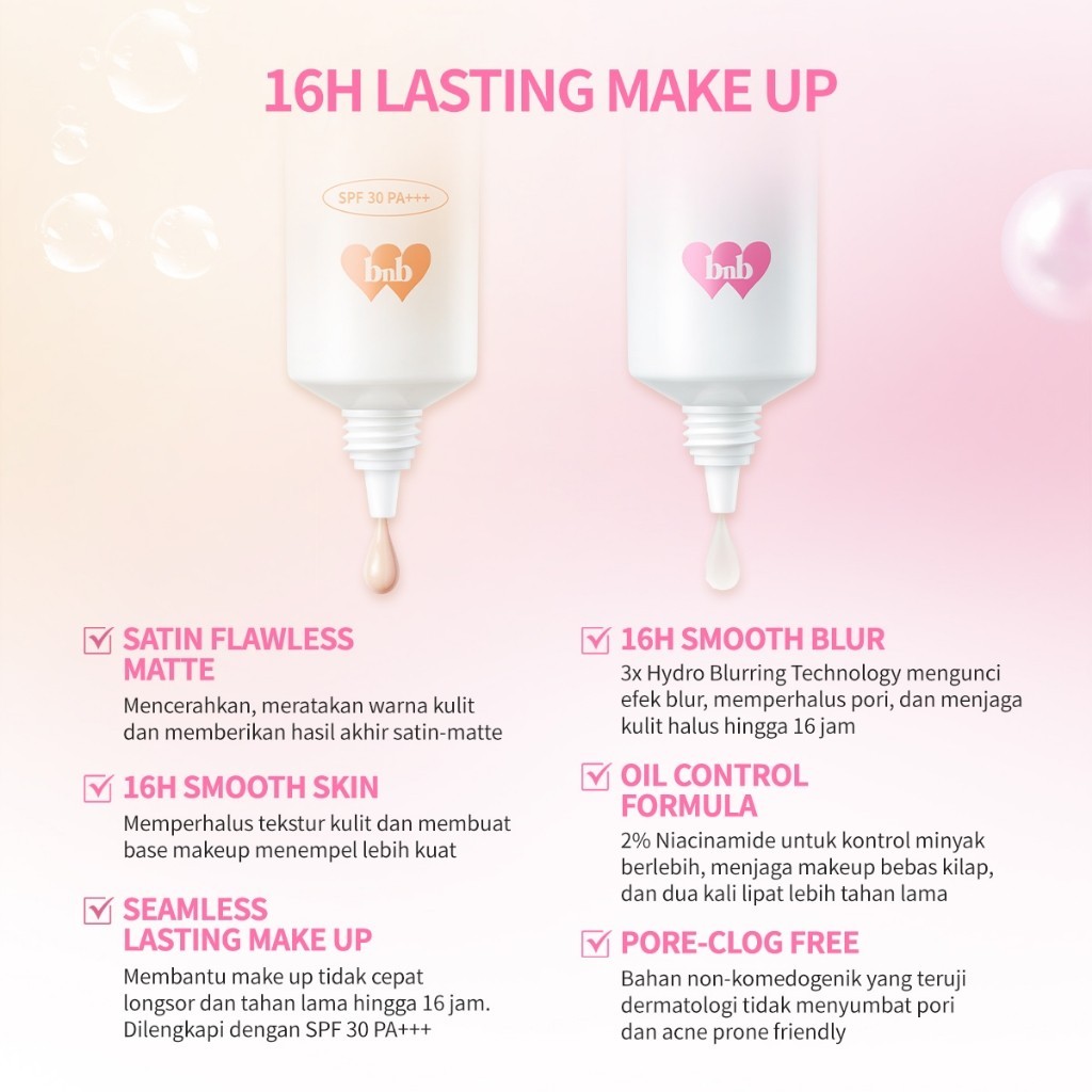 BNB barenbliss Locklook Silky Flawless Tinted & Hydra Smooth Poreless Primer / Merah Jingga Official - Gambar 3