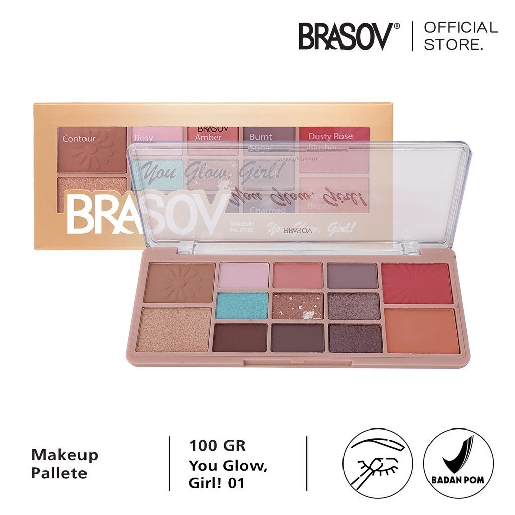 BRASOV Makeup Palette Eye Shadow Blush On / Set Contour Highlighter Makeup / Merah Jingga Official - Gambar 4