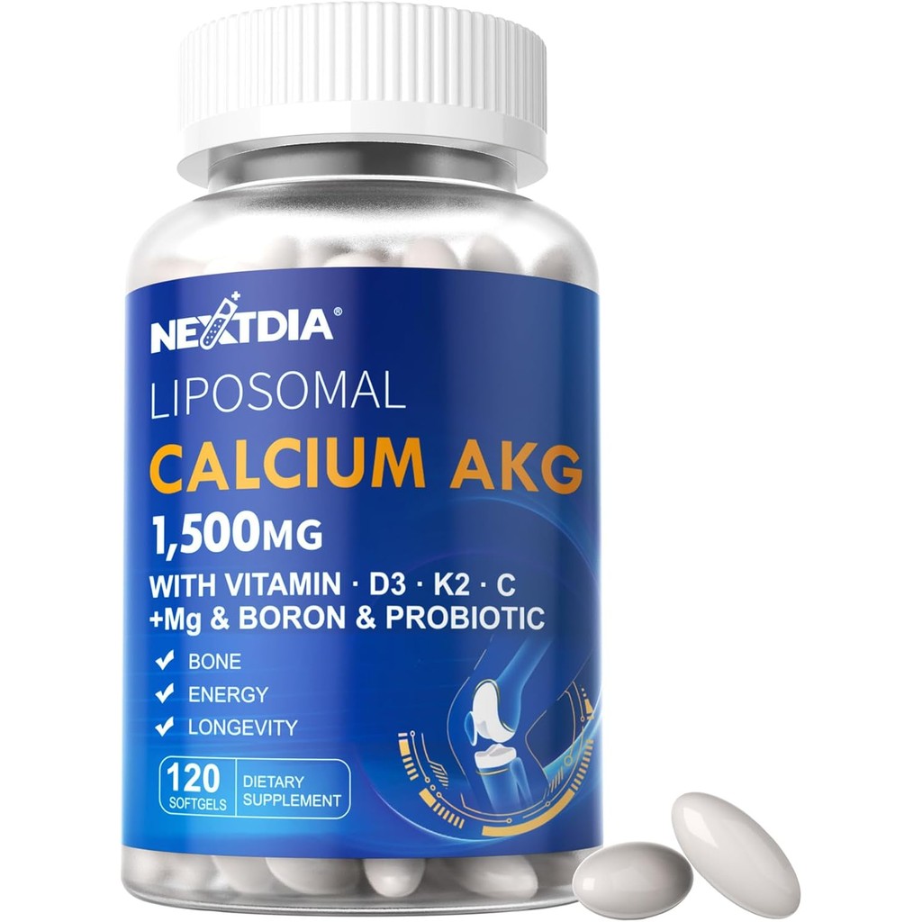 Liposomal Calcium AKG Supplement 1500mg with Vitamin D3 & K2 Softgels ...