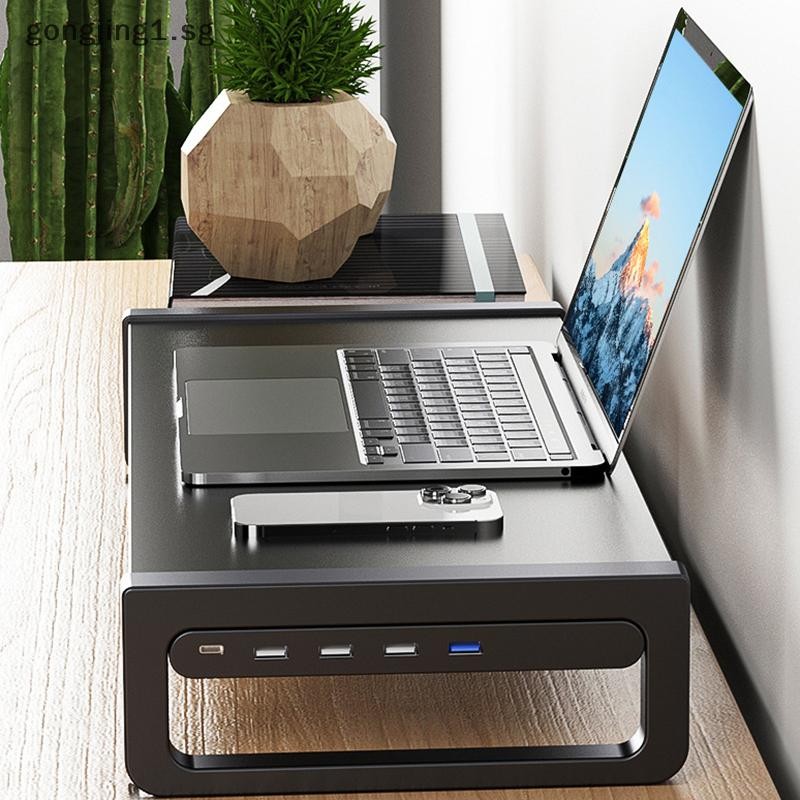 [gongjing] Computer Monitor Glass Riser Holder With USB Type-C HUB PC ...