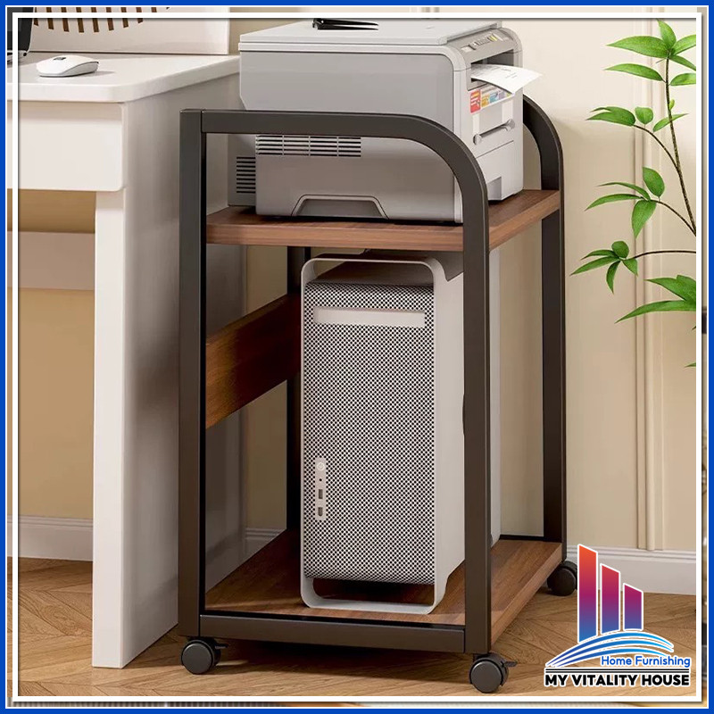 Movable Storage Shelf Printer Rack Computer Host Stand with Wheels Desk ...