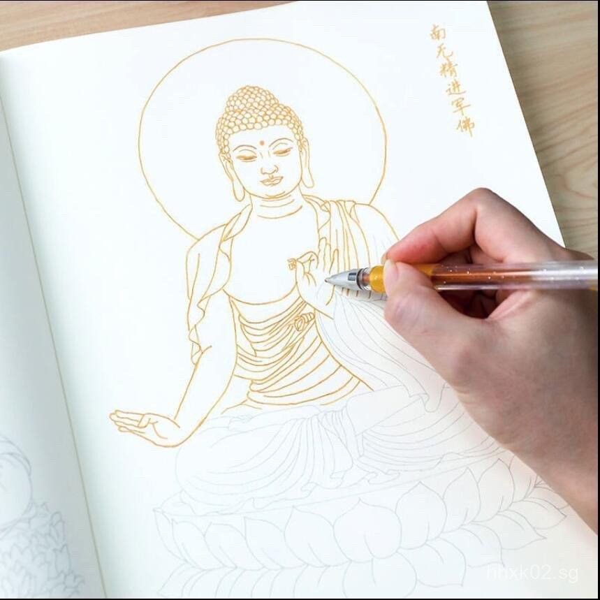 描金画册 Painting book 描画本 描金 描金临摹 描金画册 【画册描金】32佛描金画册描金佛像观音手绘本白描底稿线条画本纸04. ...