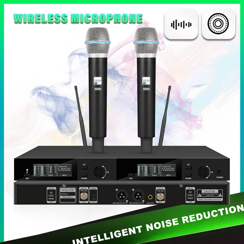 BT87 Professional Dual Channel UHF Wireless Microphone System Cordless ...