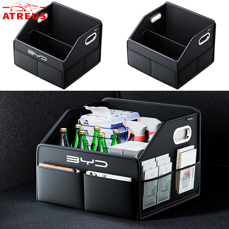 BYD Car Trunk Leather Storage Box Rear Trunk Multipurpose Organizer Car ...
