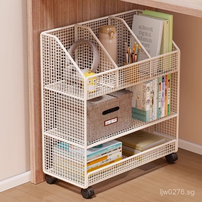 Bookshelf Trolley Organizer Rack for Students, Movable Book Stand with ...