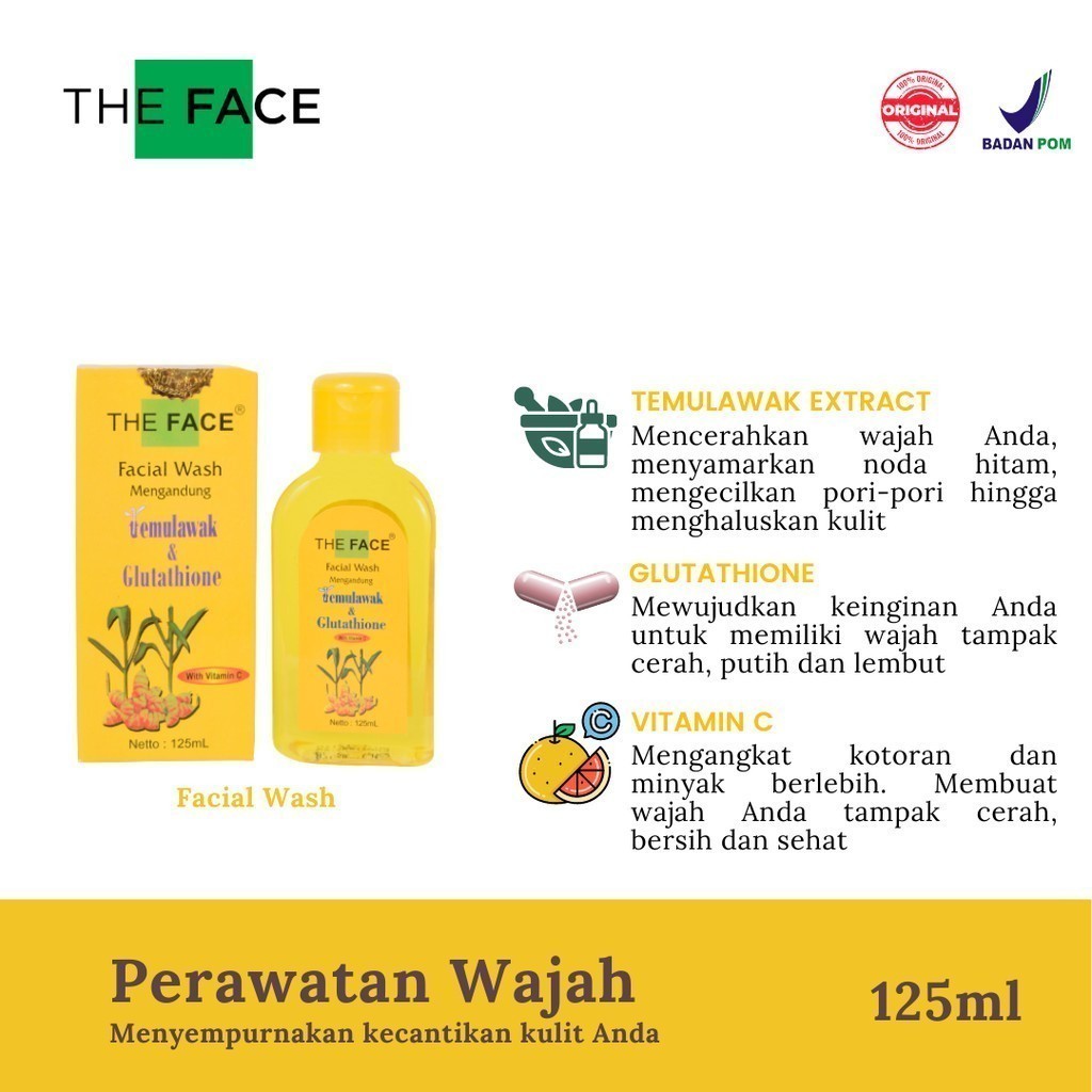 THE FACE Temulawak Facial Wash with Glutathione 125ml / Merah Jingga Official - Gambar 3
