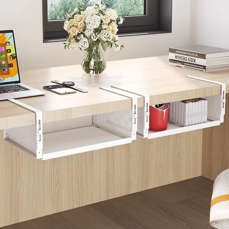 Office under Table Shelf Hanging Storage Box Artifact Table Bottom ...