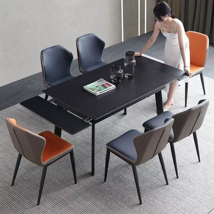 Free installation-retractable rock slab dining table rectangular ...