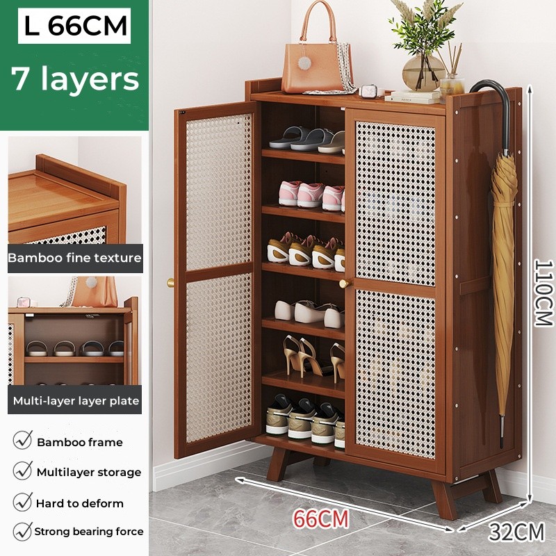 Solid Wood Rattan Woven Breathable Shoe Cabinet Multi-layer Storage ...