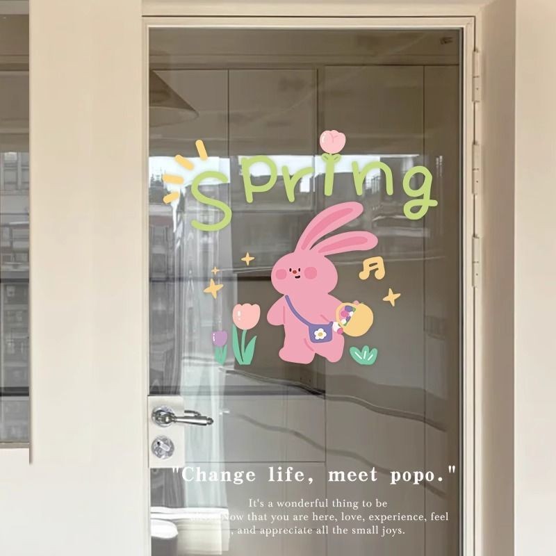 Glass Door Stickers Cute Cartoon Rabbit Pattern Shop Window Decals Home ...