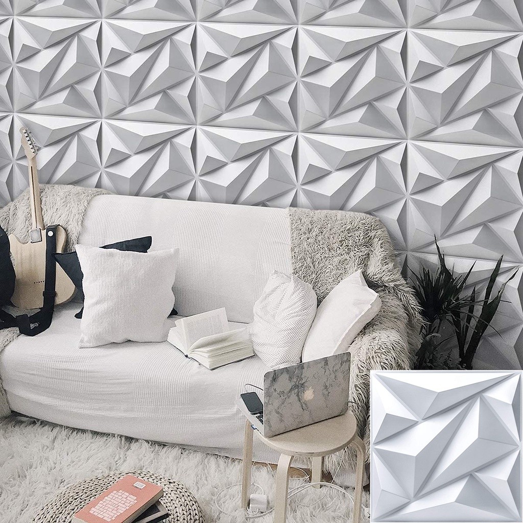 12Pcs 3D Wall Panel Diamond Interior Wall Décor Matt White Tile Decor ...