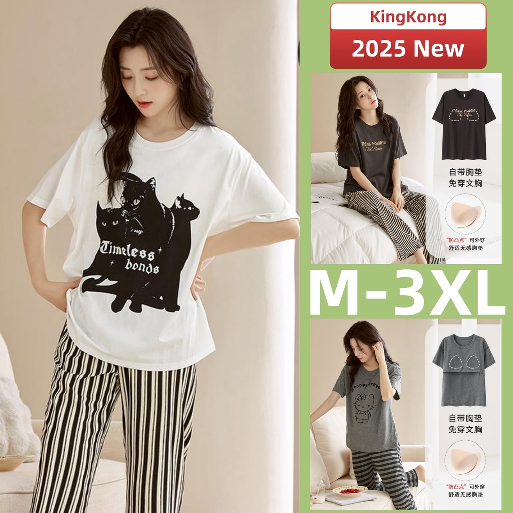 Padded Pyjamas Women Cotton Pajamas Set Short Sleeve Sleepwear Woman ...