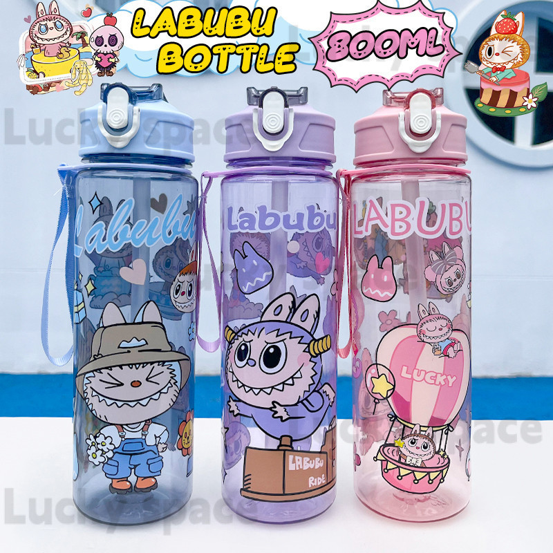 800ml Botol Air Labubu Water Bottle Kids Straw Bpa Free Botol ...