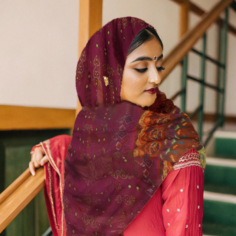 Tudung Indian Style Printed Bride Shawl Retro Print Women's Long