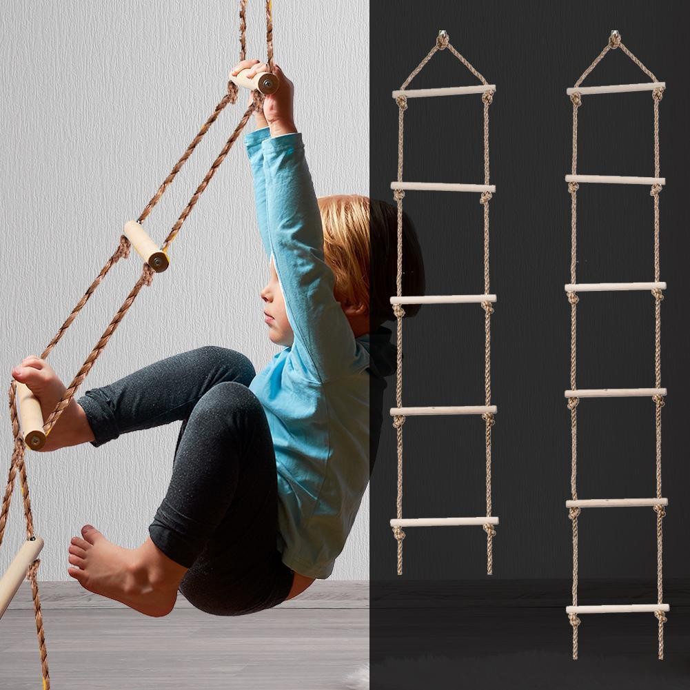 Wooden Rope Ladder Multi Rungs Children Climbing Toy Safe Sports Rope ...